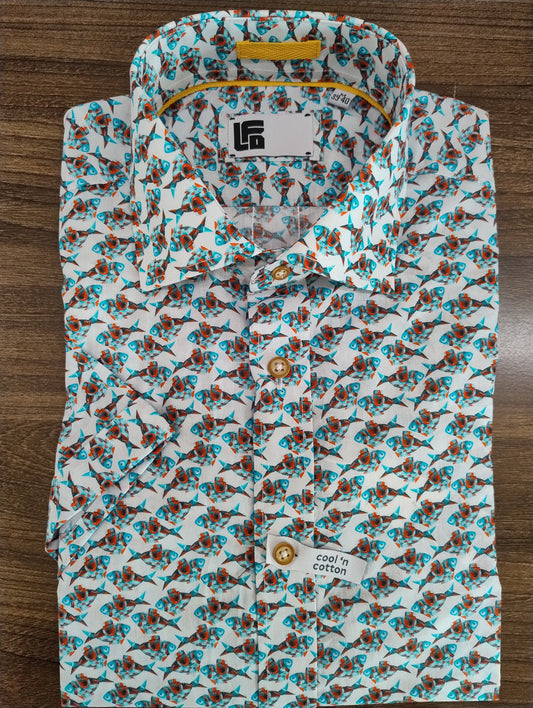 LFD Tangerine Fish Print Short Sleeve Shirt
