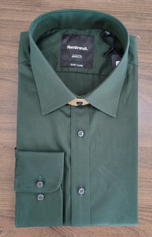 Rembrandt London Dark Green Sateen Long Sleeve Shirt