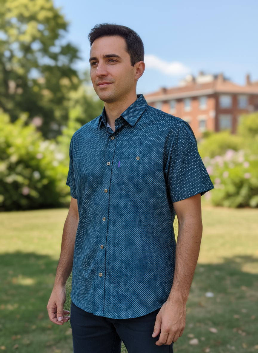 Portobello Road Ironcheater Dark Blue White Star Short Sleeve Shirt