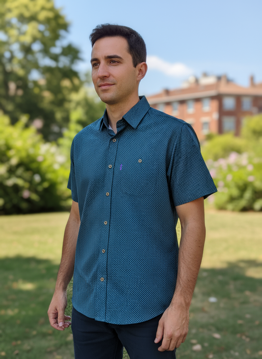 Portobello Road Ironcheater Dark Blue White Star Short Sleeve Shirt