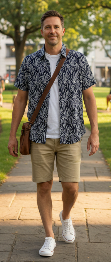 LFD Lifestyle Leaf Pattern Short Sleeve Shirt - Black & White