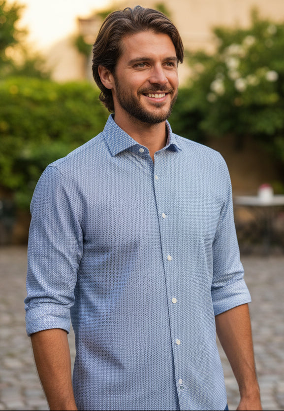 Two Flowers Circular Print Long Sleeve Shirt - Ink