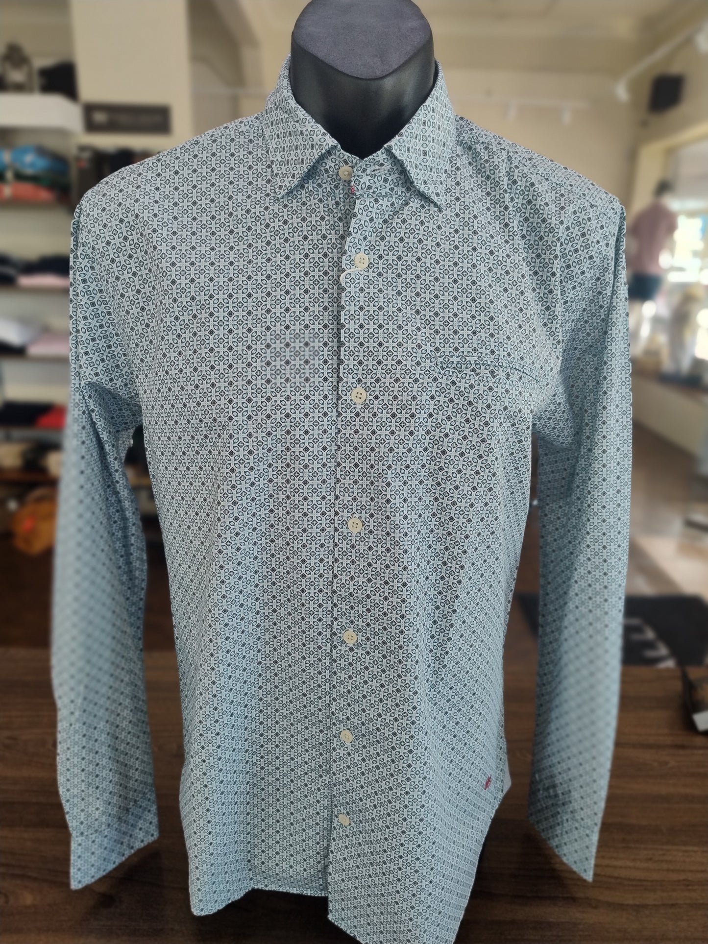 Two Flowers Geometric Print Long Sleeve Shirt - Teal