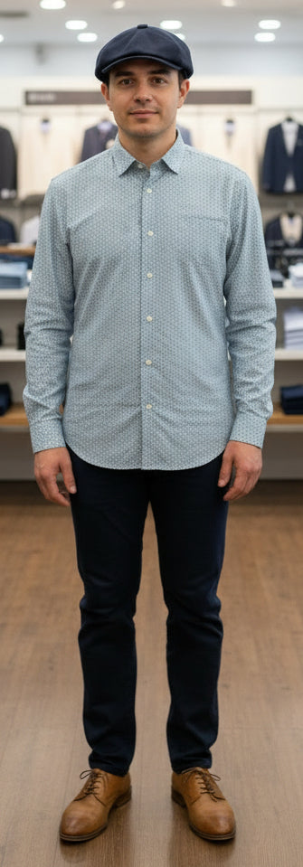 Two Flowers Geometric Print Long Sleeve Shirt - Teal