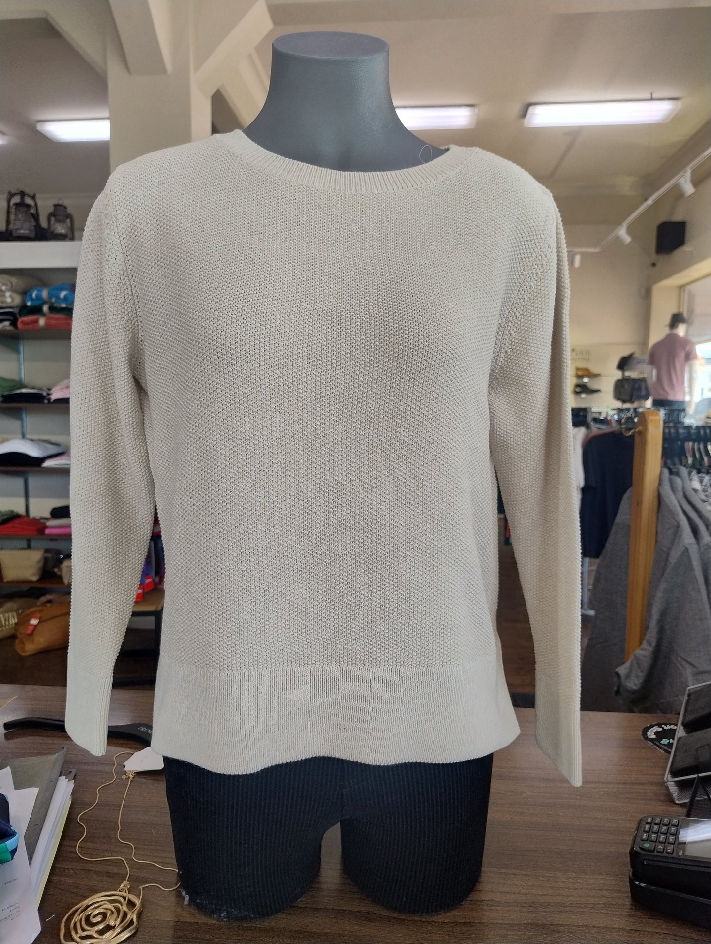Trenery Boat Neck Cotton Long Sleeve Pullover - Stone