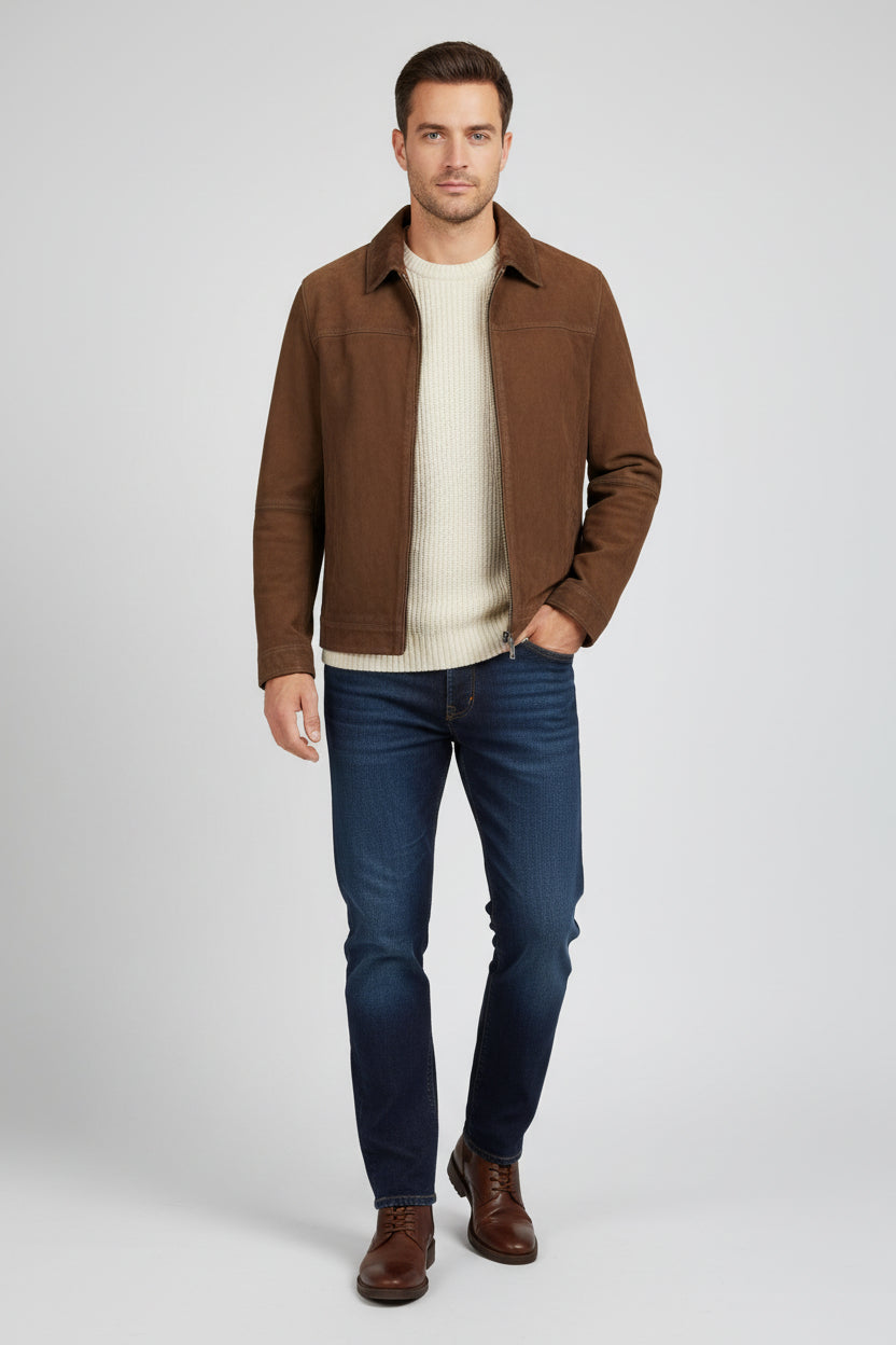 Daniel Hechter Scott Brown Goat Suede LeatherJacket