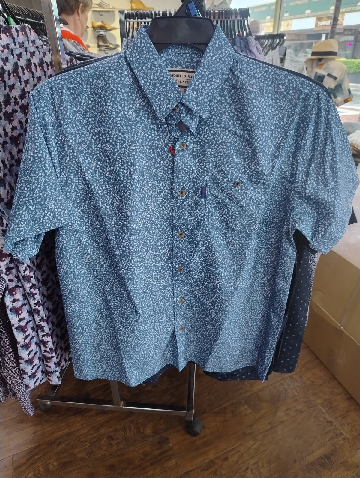Portobello Road Ironcheater Blue/White Floral Short Sleeve Shirt