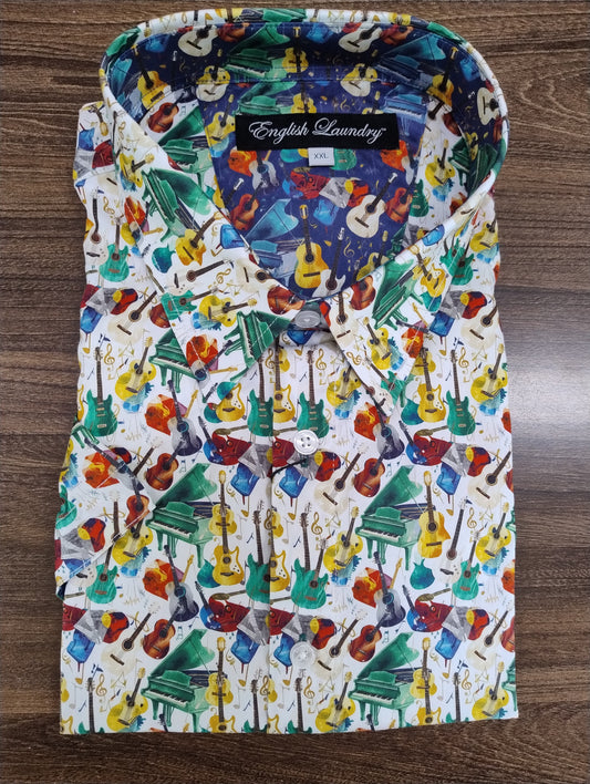 English Laundry Multi Guitar Print Short Sleeve Shirt