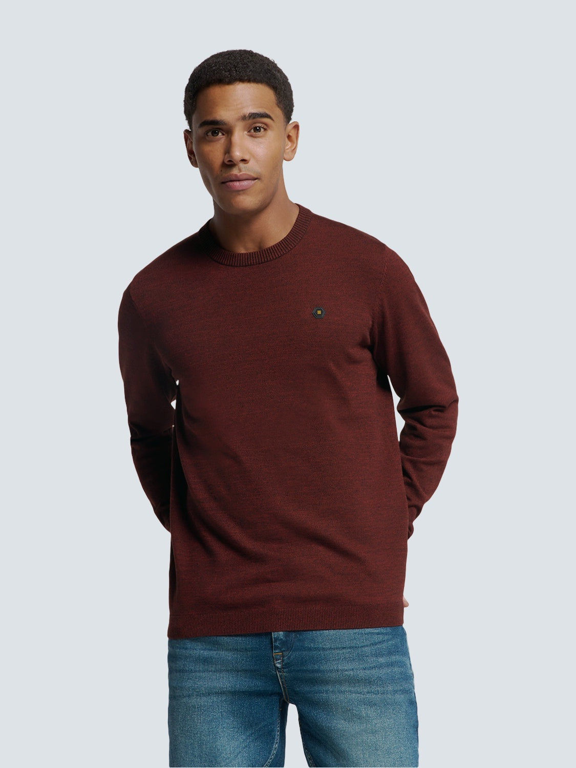 No Excess Crewneck 2 Coloured Melange Pullover -  Rusty