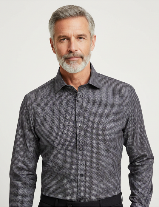 Rembrandt Sinatra Brown & Navy Geometric Print Long Sleeve Shirt