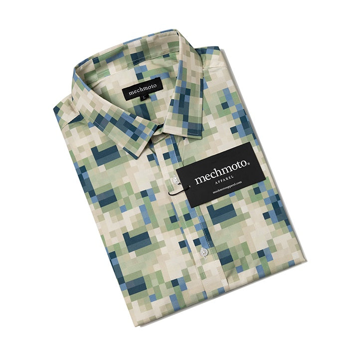Mechmoto Pixel Squares Print Short Sleeve Shirt