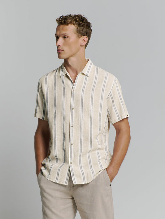 No Excess Vertical Stripe Short Sleeve Shirt - Cement