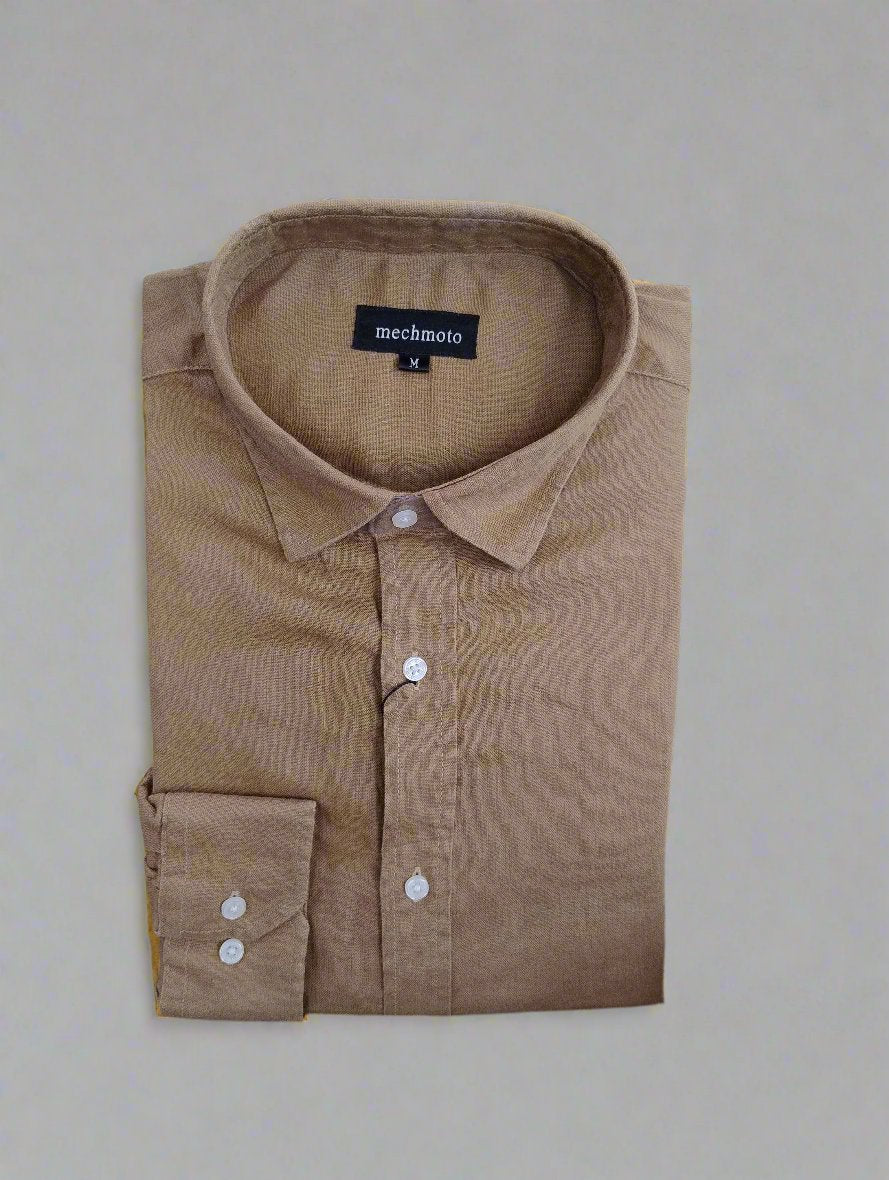 Mechmoto Mustard Linen Long Sleeve Shirt
