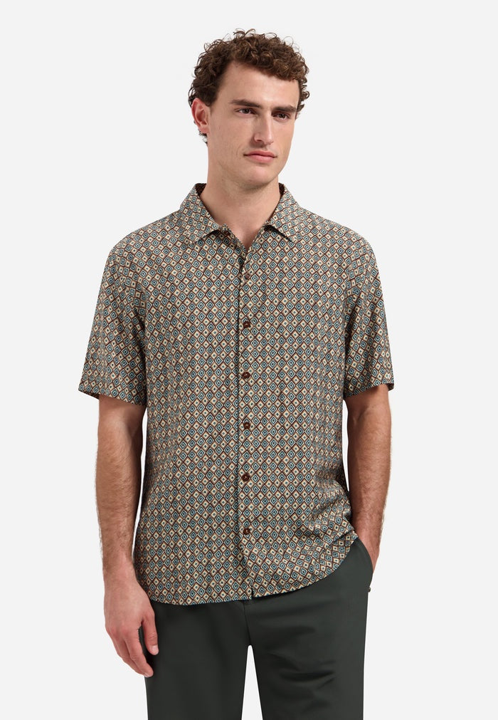 No Excess Mosaic Diamond Short Sleeve Shirt - Seablue