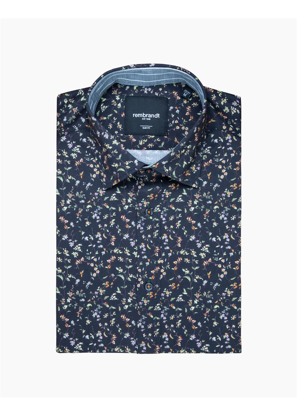 Rembrandt Barbican Black Micro Floral Print Long Sleeve Shirt