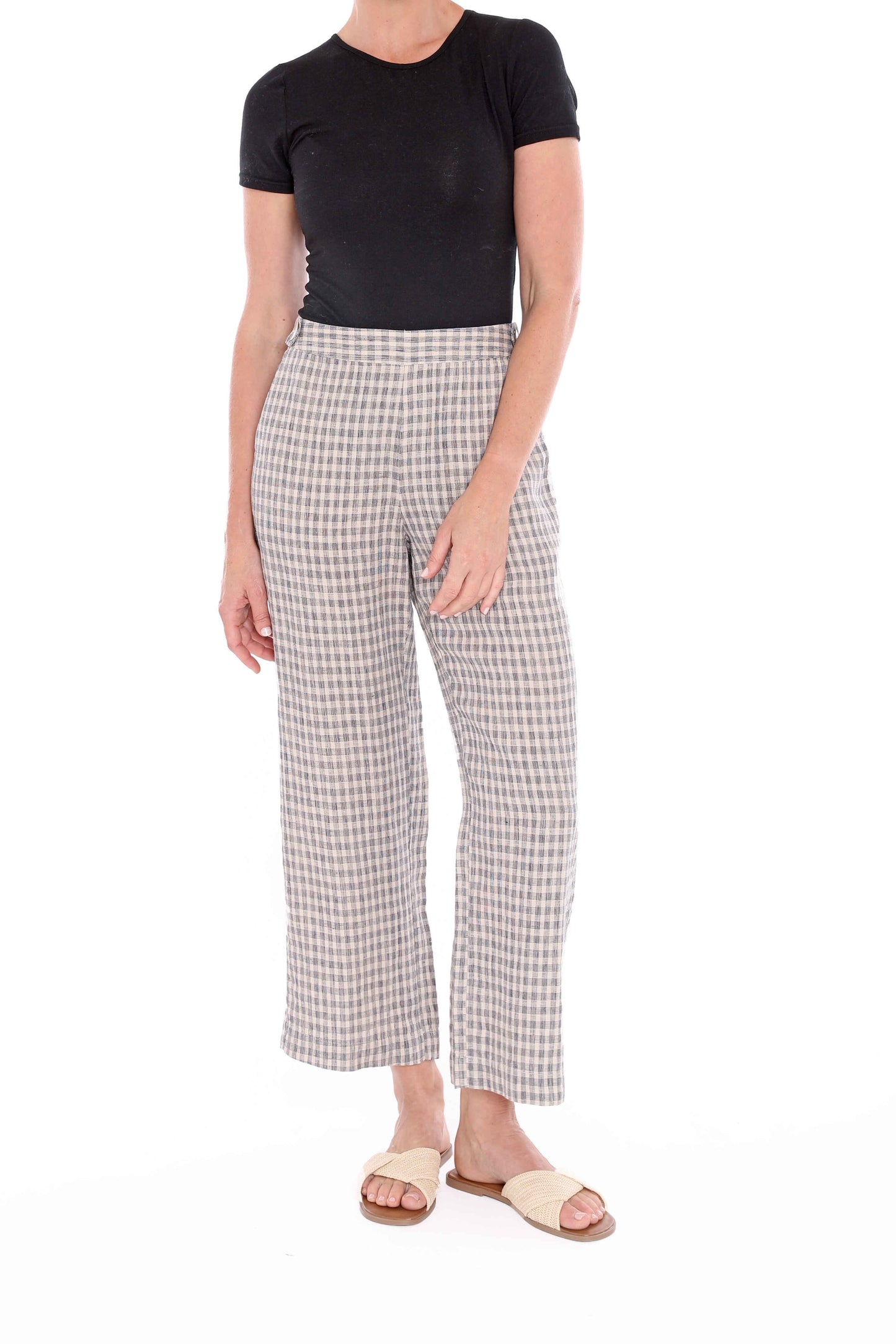 Jump Grid Check Wide Leg Pant-Sand-Ink