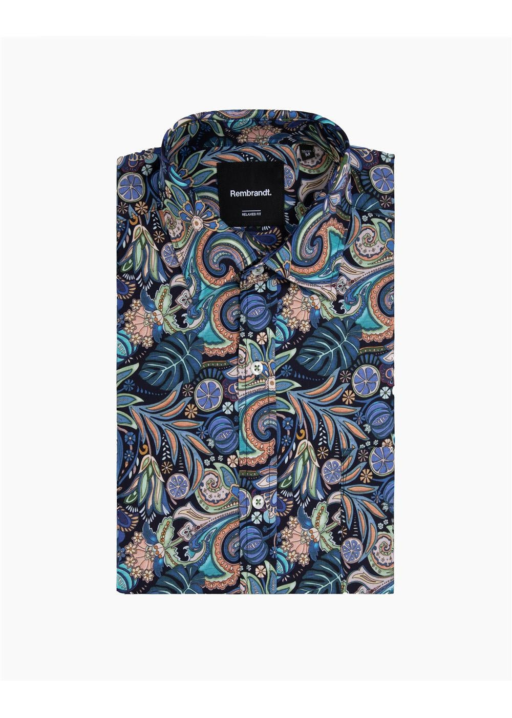 Rembrandt Sinatra Navy Tropical Paisley Print Long Sleeve Shirt