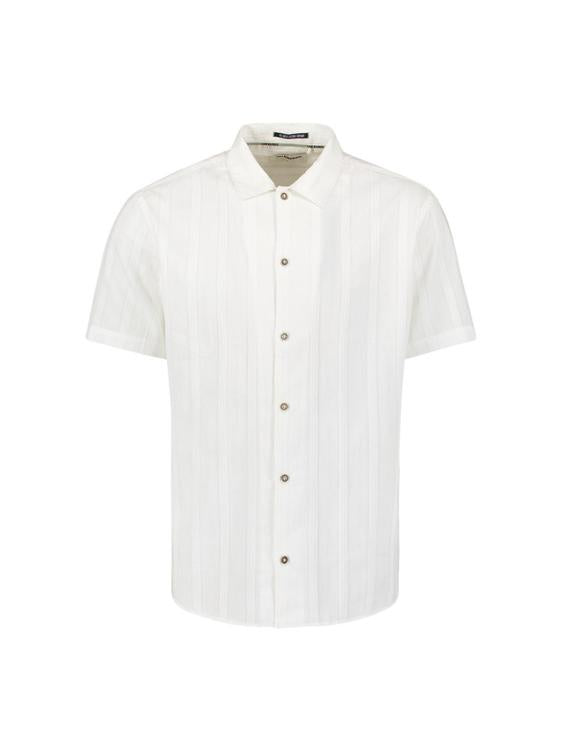 No Excess Vertical Stripe Short Sleeve Shirt - White