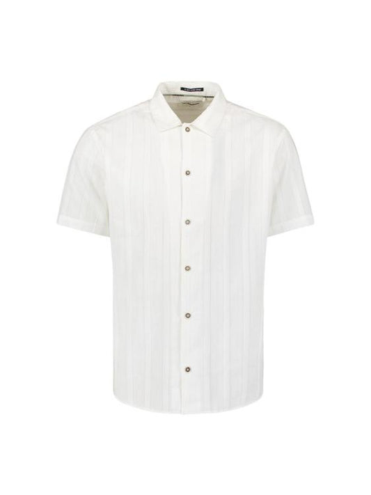 No Excess Vertical Stripe Short Sleeve Shirt - White