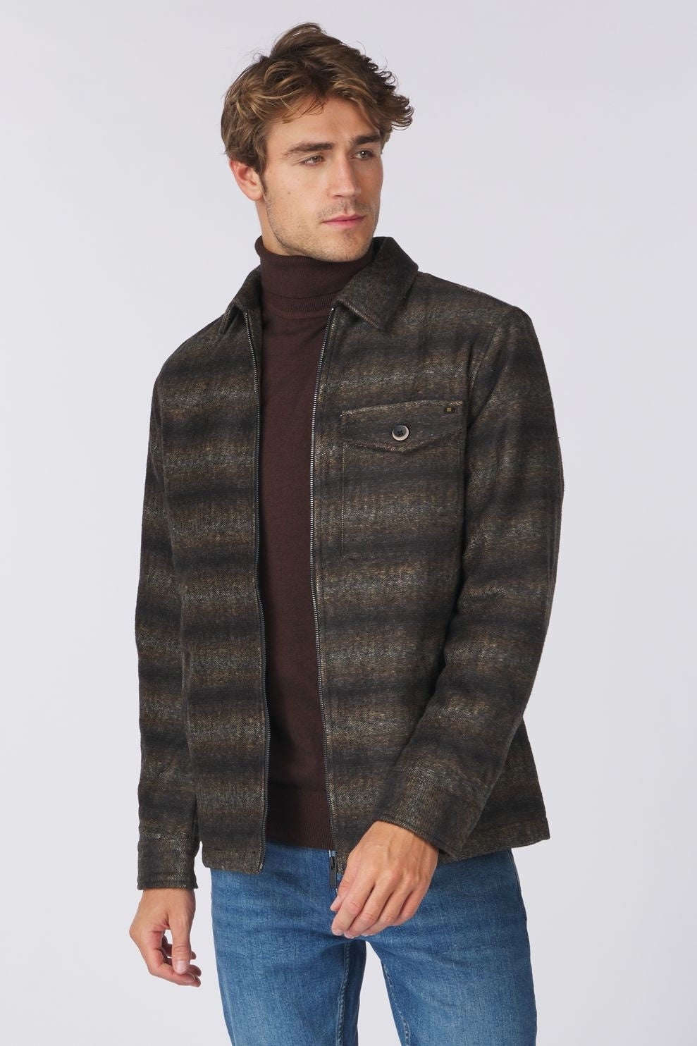 No Excess Overshirt Khaki Stripe