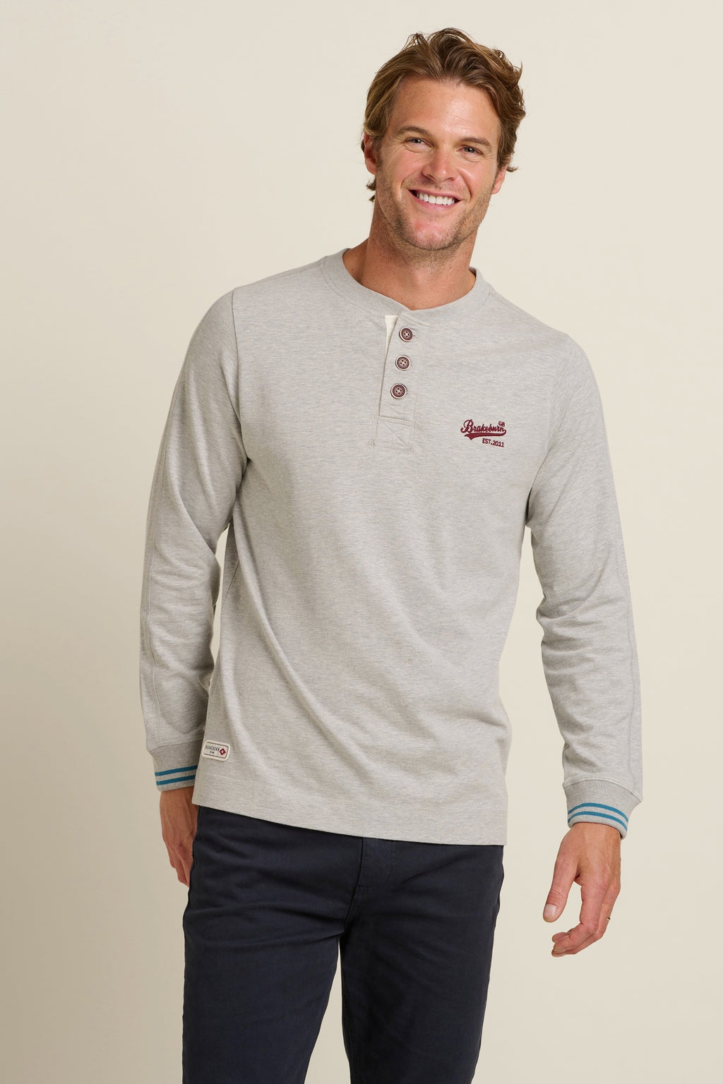 Brakeburn Long Sleeve Henley T-Shirt-Grey