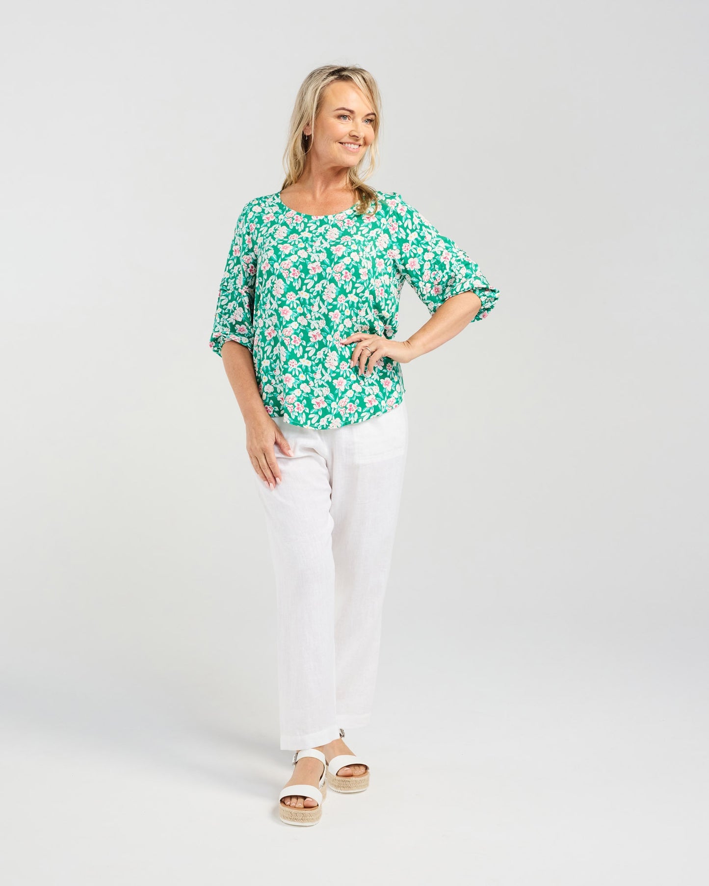 Blackstone Green Floral Pintuck Top