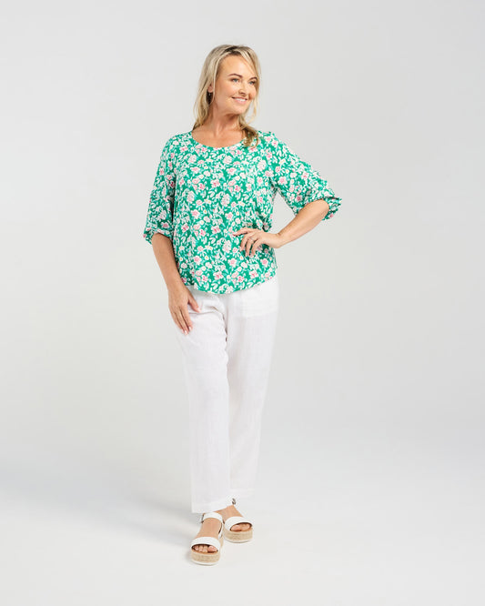 Blackstone Green Floral Pintuck Top