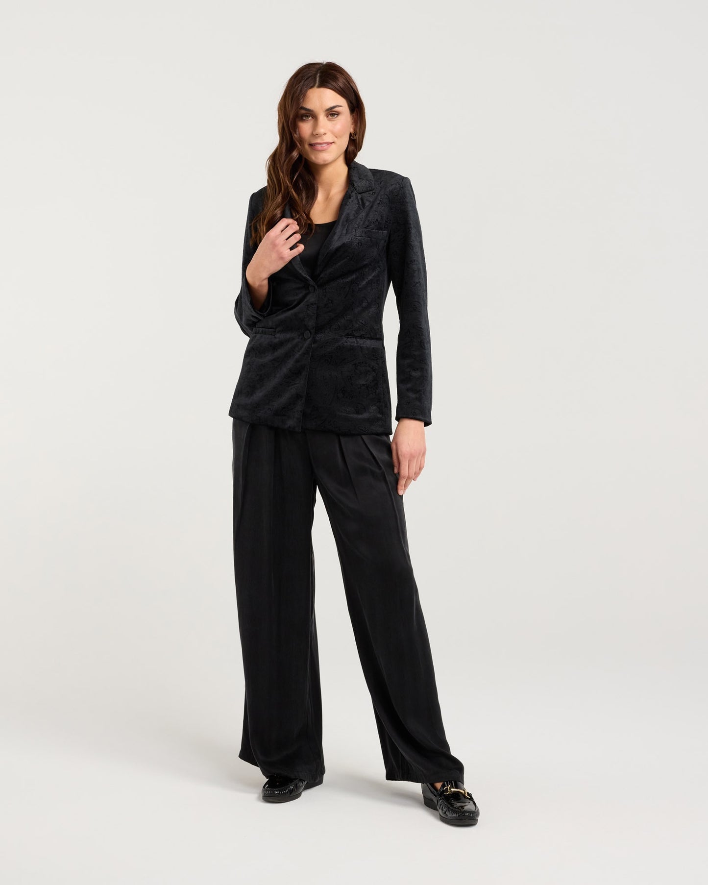 Blackstone Teddy Velvet Blazer - Black Embossed Velvet