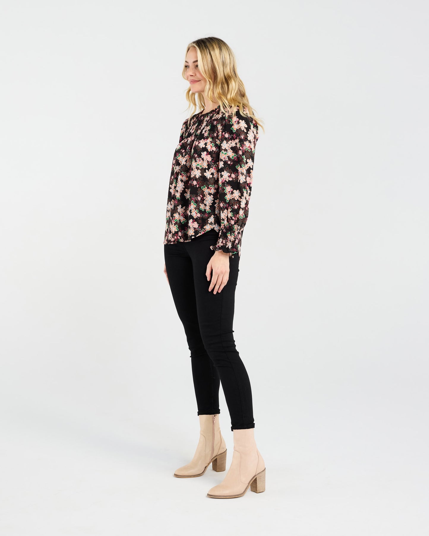 Blackstone Ali Shirred Top - Black Multi