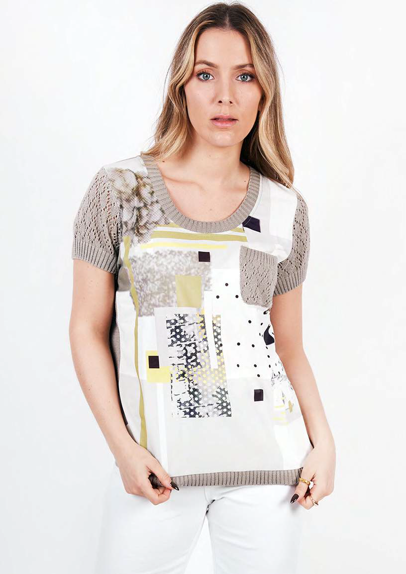 Kalisson White Grey Short Sleeve Top