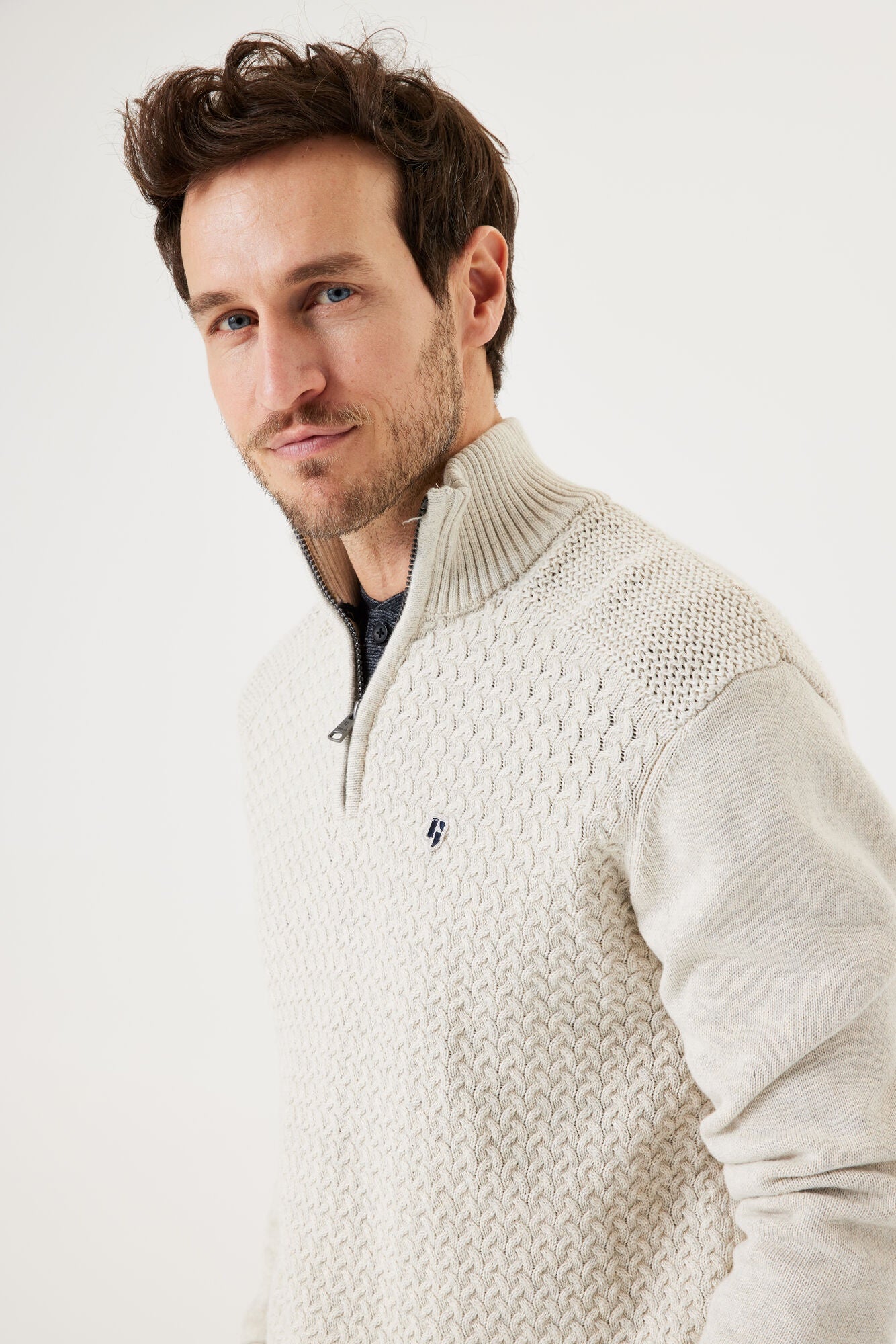 Garcia Beige Textured Men's Pullover