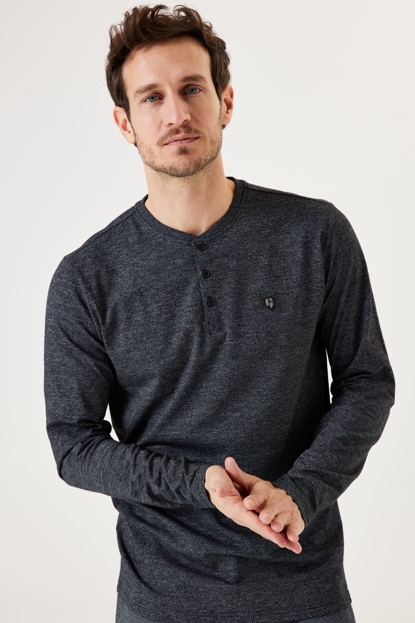 Garcia Black Long Sleeve Henley T-Shirt