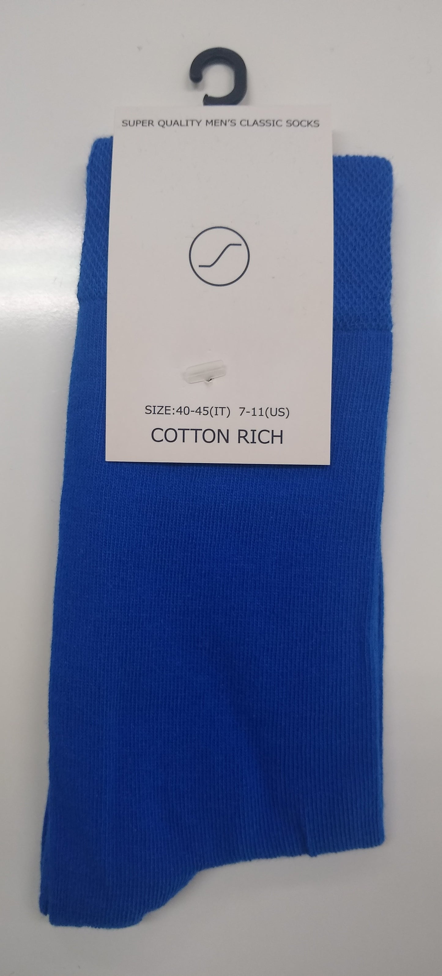 Royal blue men's classic cotton rich socks, size 7-11 US, super quality for everyday wear