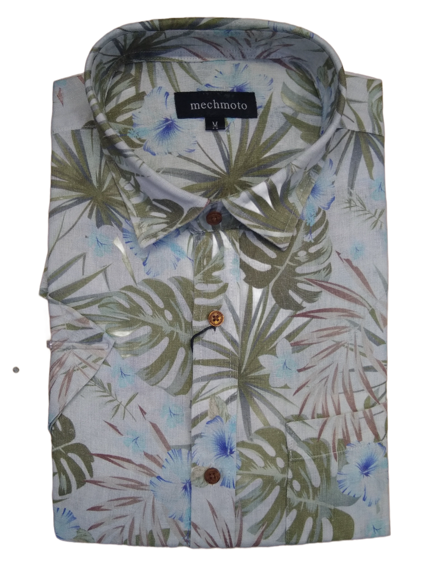 Mechmoto Printed Linen Hibiscus Short Sleeve Shirt