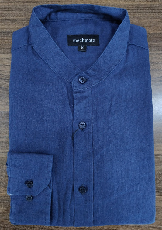 Mechmoto Navy Linen Long Sleeve Henley T-Shirt