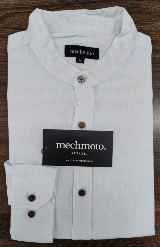Mechmoto White Linen Long Sleeve Henley T-Shirt