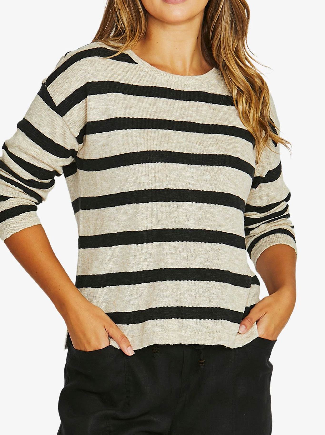 Jump Slub Stripe Pullover - Flax/Black