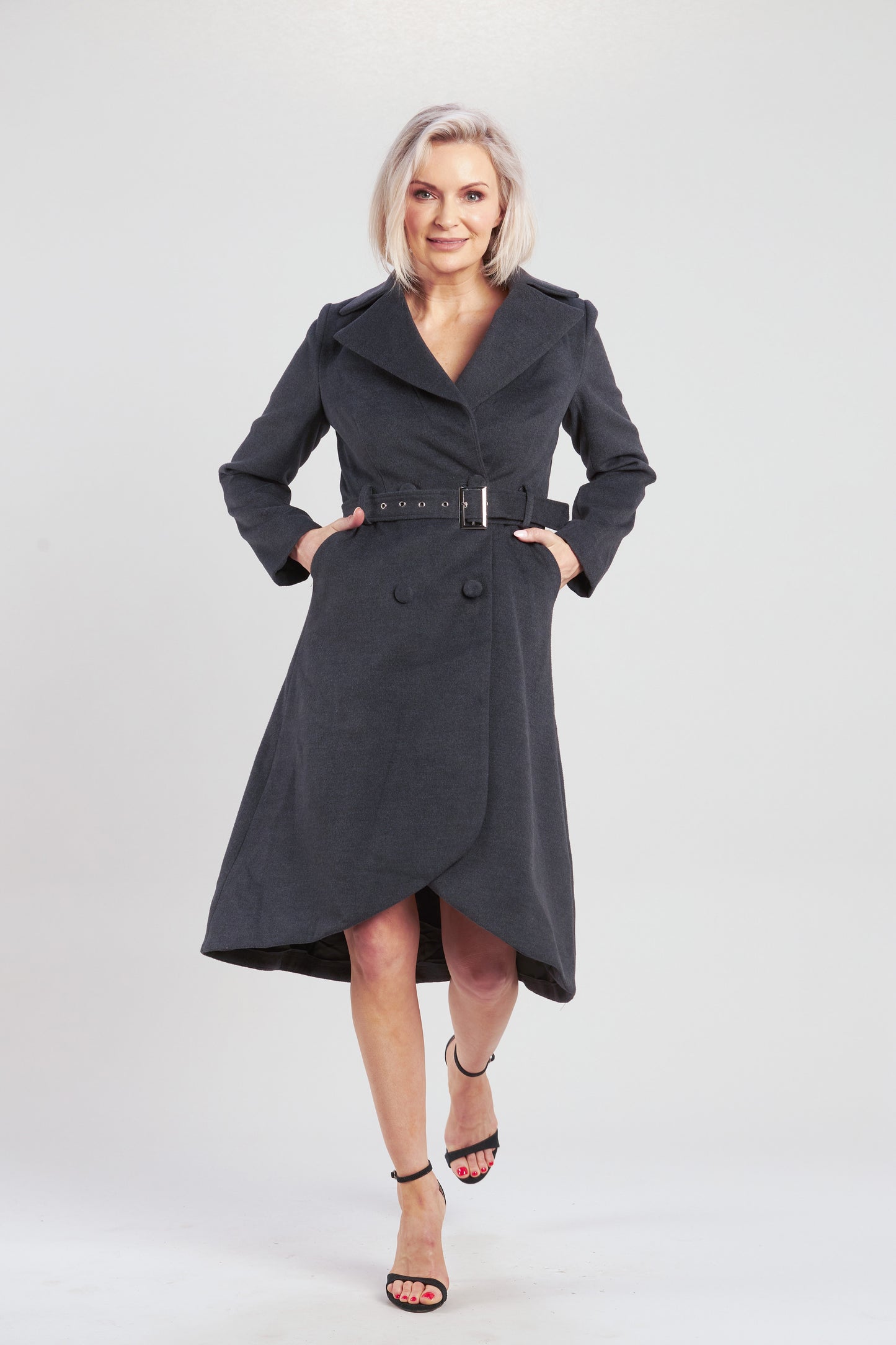 Pink Ruby Dark Grey Cosi A-Line Coat