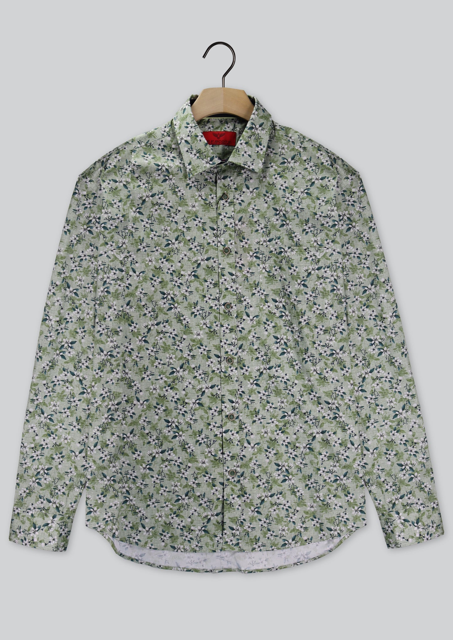 RF Scott Green White Floral Long Sleeve Shirt