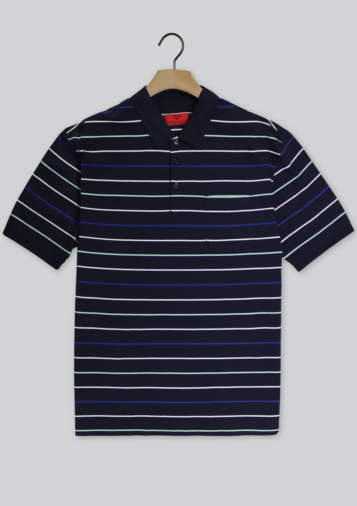 RF Scott Gordan White Stripe Short Sleeve Polo Shirt