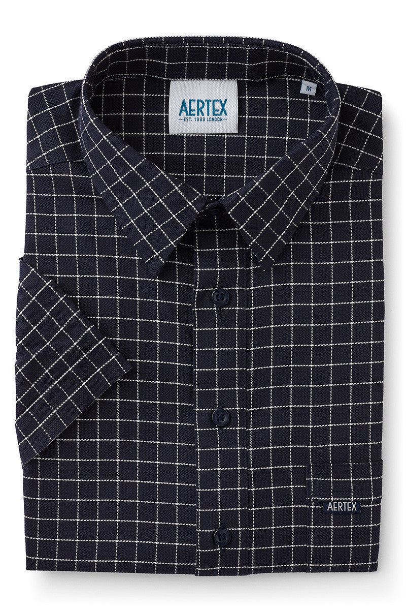Aertex Men's Navy & White Check Short Sleeve Shirt