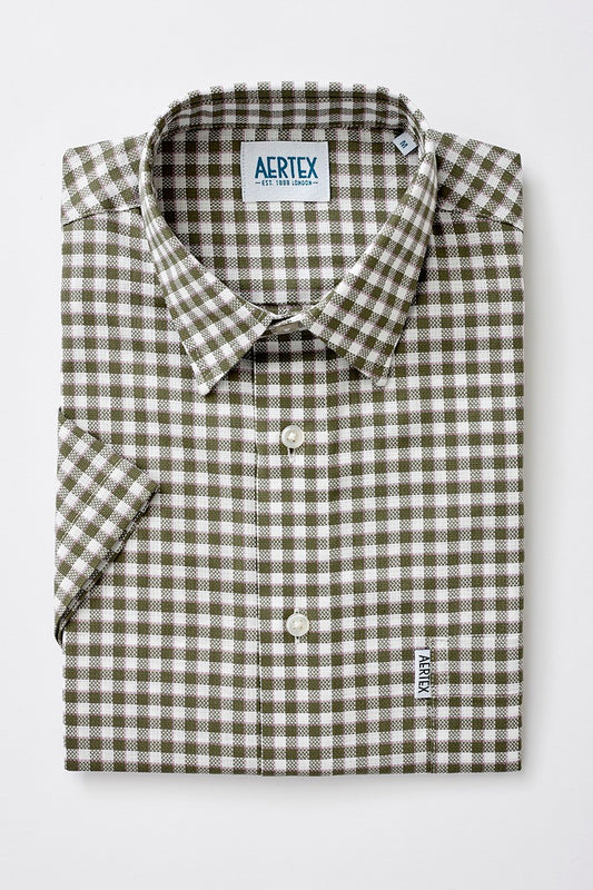 Aertex Men's Green White Check Short Sleeve Shirt