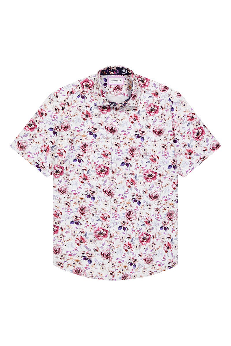 Cambridge Portsea White Multi Floral Short Sleeve Shirt