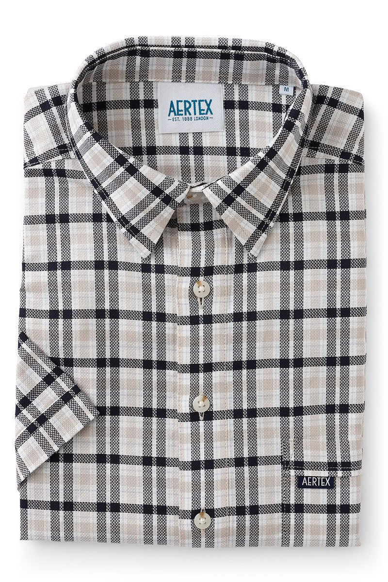 Aertex Men's Navy Black Check Short Sleeve Shirt