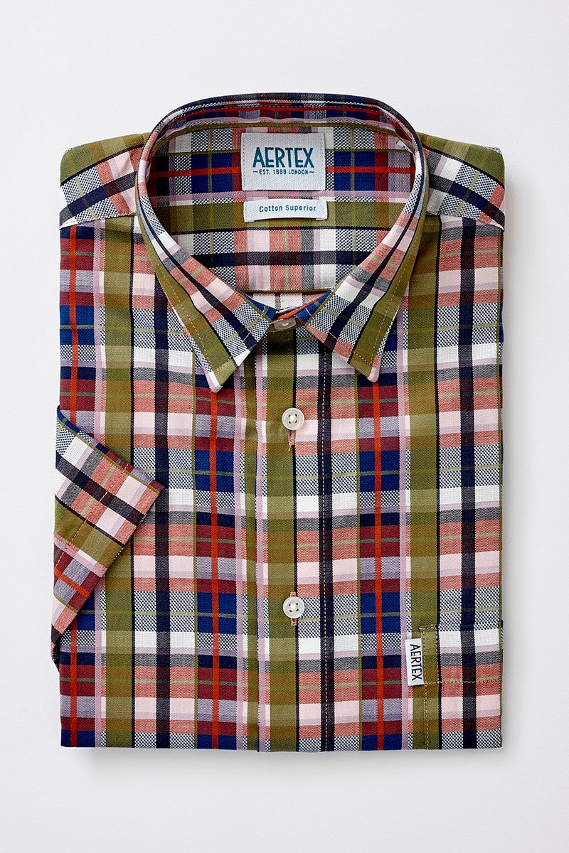 Aertex Wells Navy Multi Check Short Sleeve Shirt