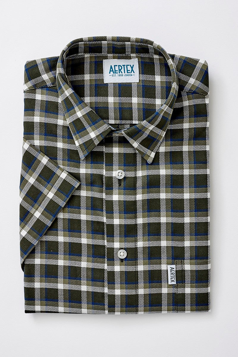 Aertex Men's Green Check Short Sleeve Shirt