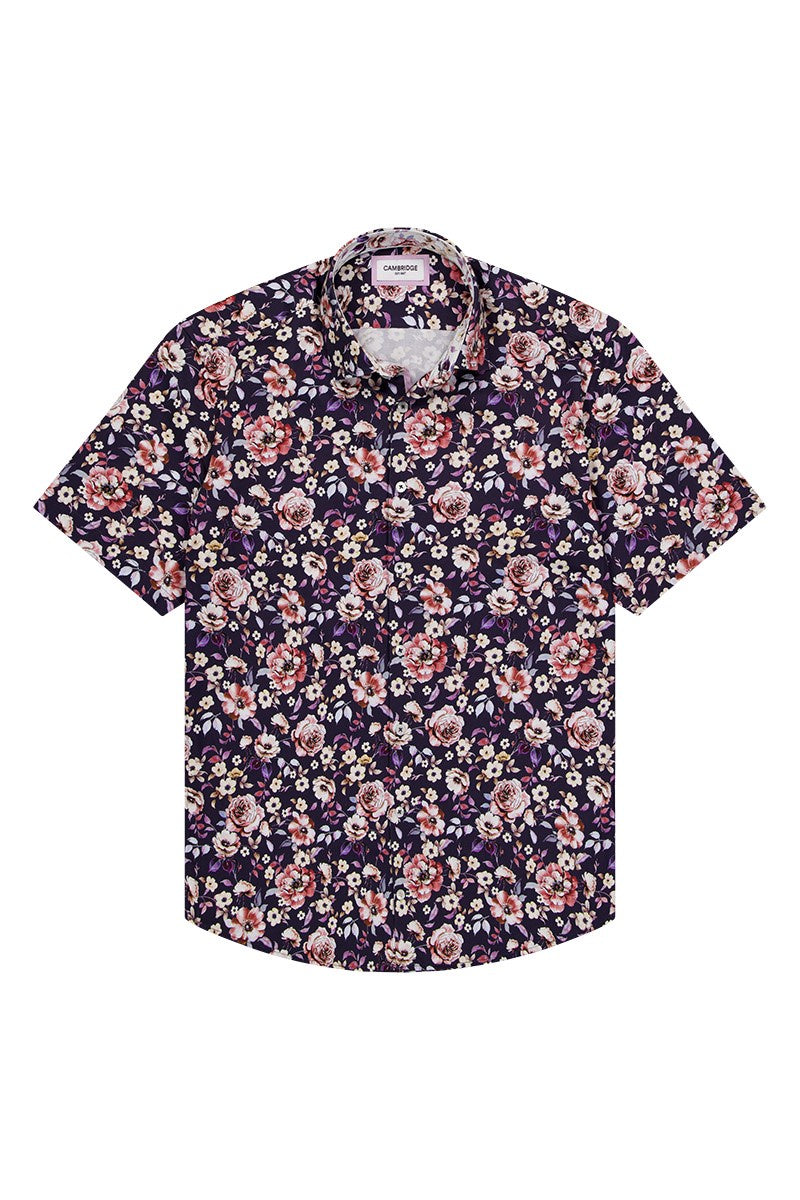Cambridge Portsea Navy Multi Floral Short Sleeve Shirt