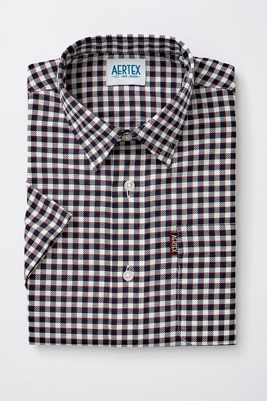 Aertex Men's Navy Check Short Sleeve Shirt