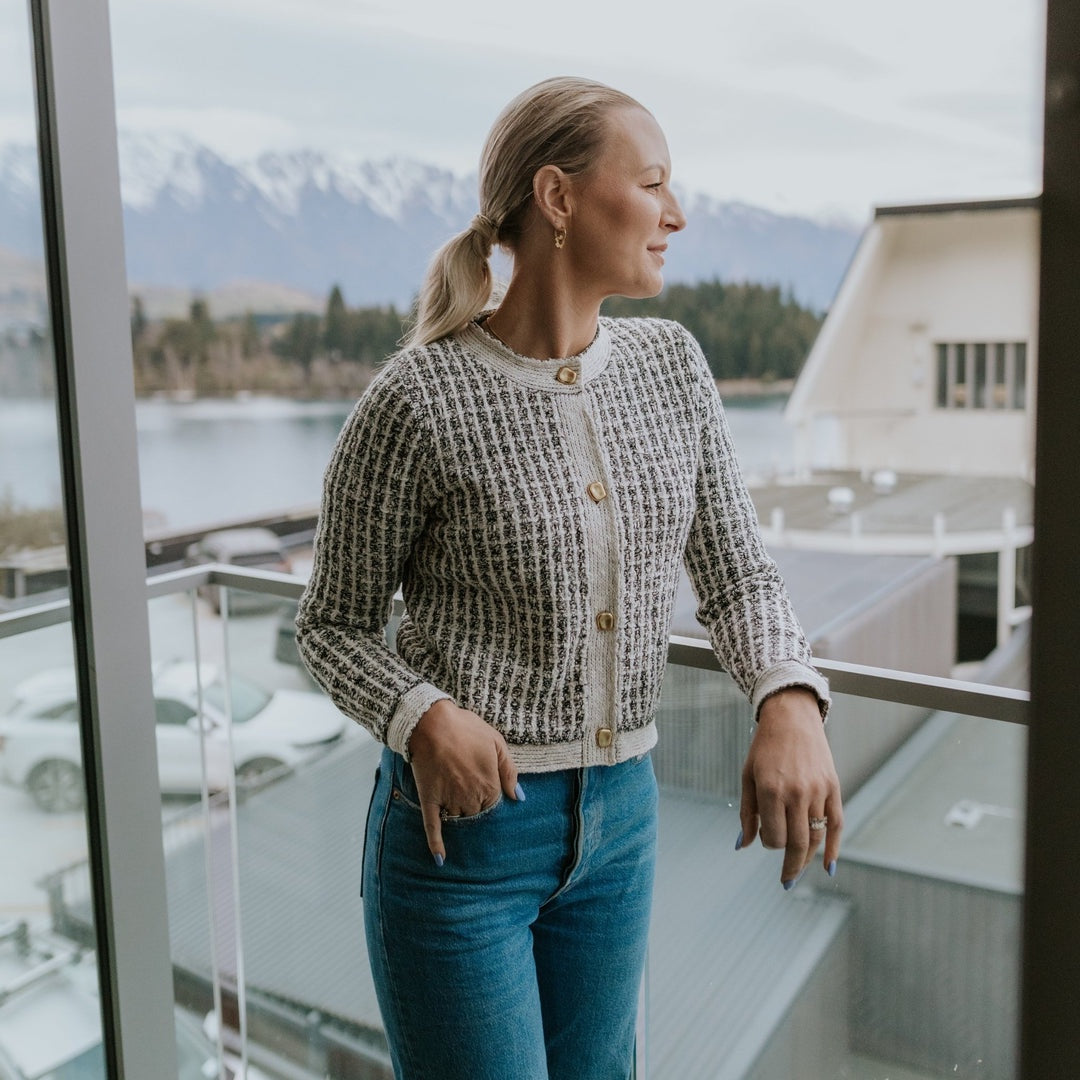 Moke Vivian Women's Cardigan - White Check