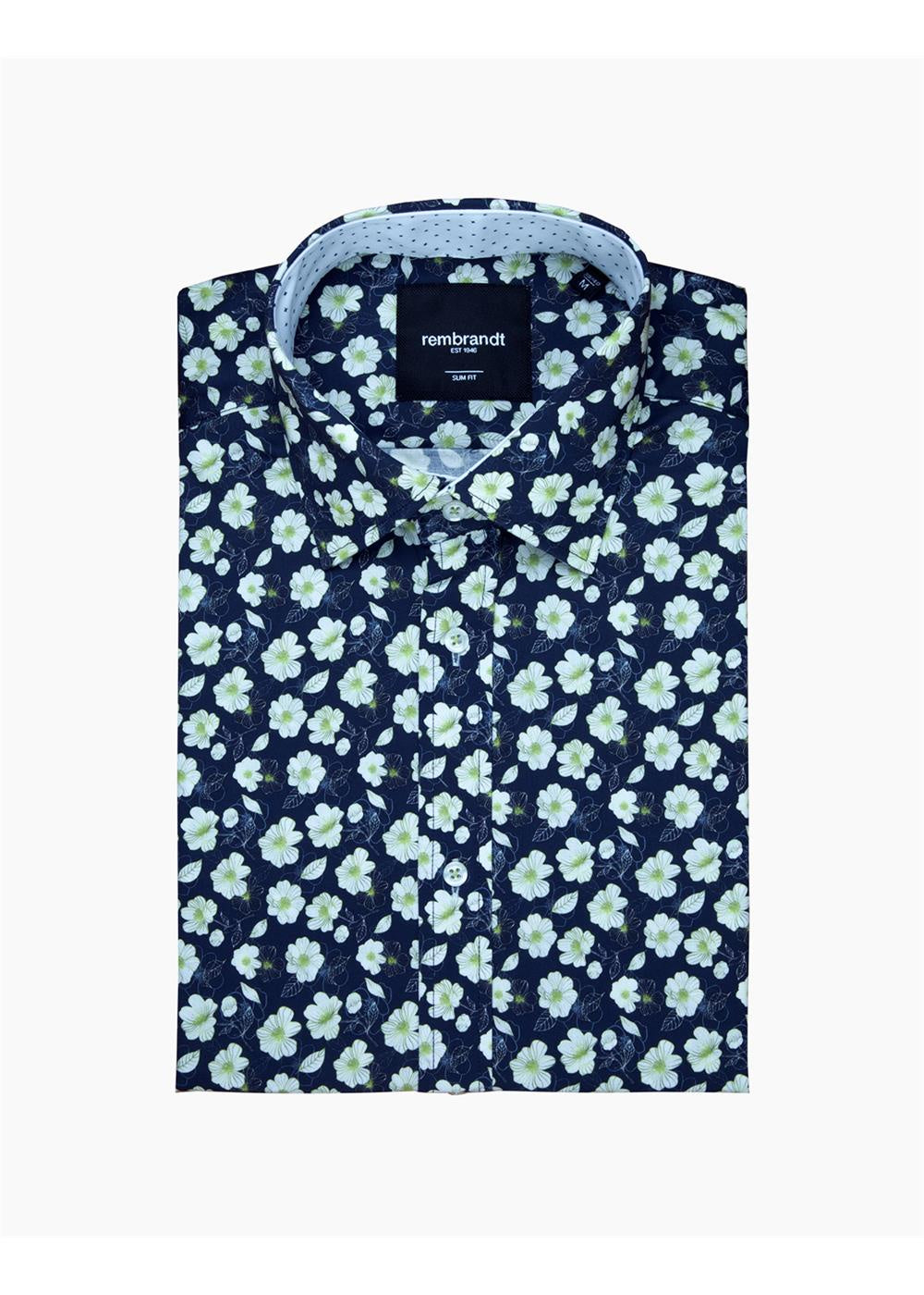 Rembrandt Barbican Blue and Green Floral Print Long Sleeve Shirt